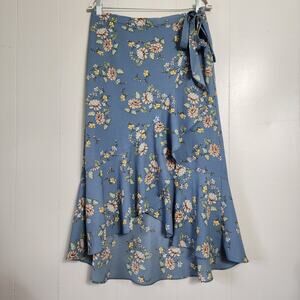 Boho Cottage Floral Max Studio Faux Wrap Ruffle Hem Maxi Skirt